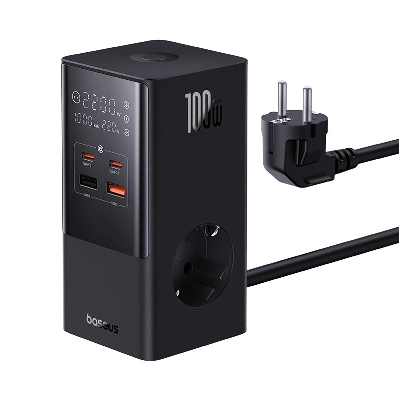 Baseus PowerCombo Tower Charging Station 100W 2 x EU + 2 x USB-A + 2 x USB-C 1.5m - Black_2
