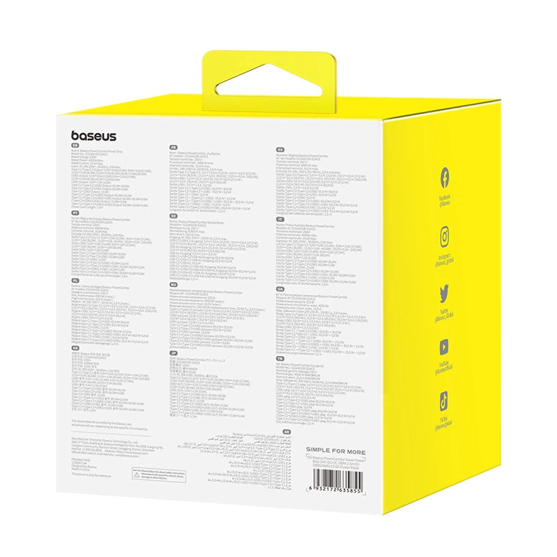 Baseus PowerCombo Tower Charging Station 100W 2 x EU + 2 x USB-A + 2 x USB-C 1.5m - Black_7