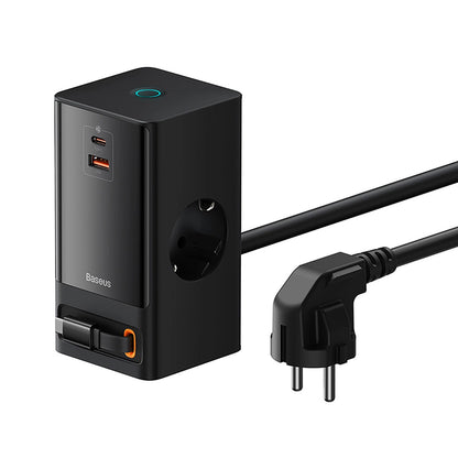Baseus PowerCombo Charging Station 65W 1.5m 2 x EU + USB-A + USB-C + Retractable USB-C Cable - Black_0