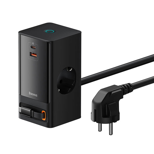 Baseus PowerCombo Charging Station 65W 1.5m 2 x EU + USB-A + USB-C + Retractable USB-C Cable - Black_0