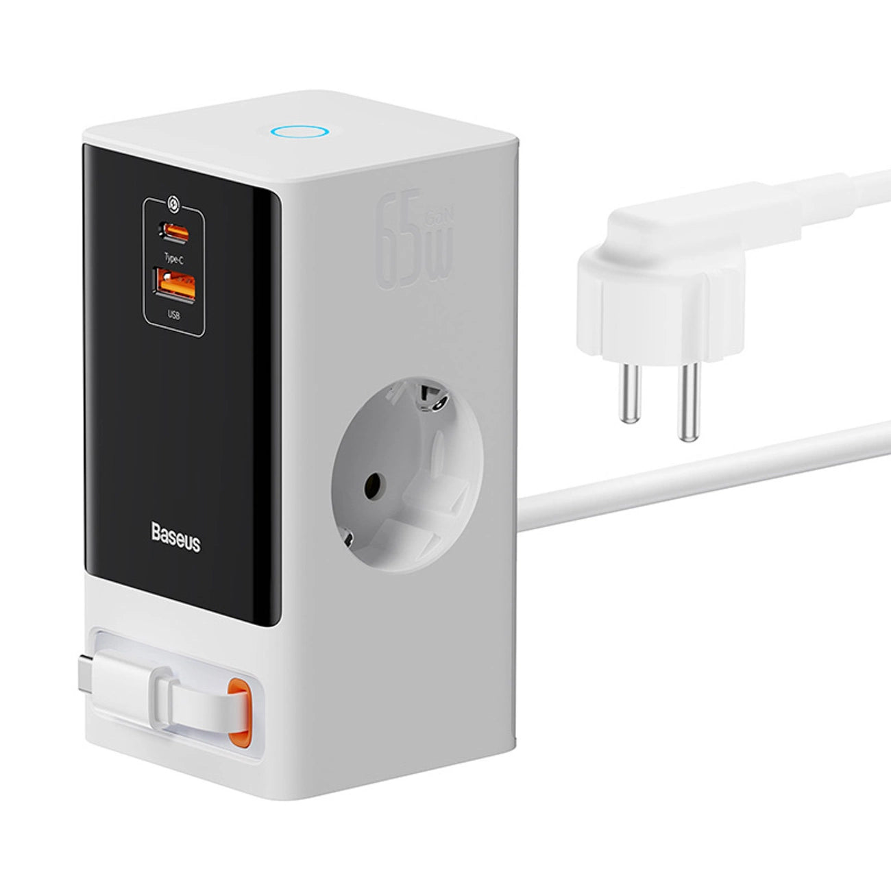 Baseus PowerCombo Charging Station 65W 1.5m 2 x EU + USB-A + USB-C + Retractable USB-C Cable - White_0