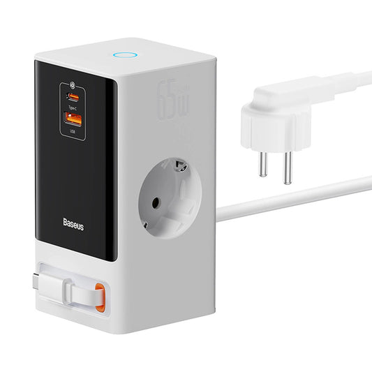 Baseus PowerCombo Charging Station 65W 1.5m 2 x EU + USB-A + USB-C + Retractable USB-C Cable - White_0