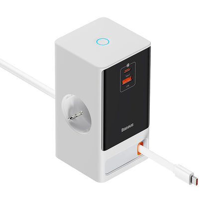 Baseus PowerCombo Charging Station 65W 1.5m 2 x EU + USB-A + USB-C + Retractable USB-C Cable - White_1