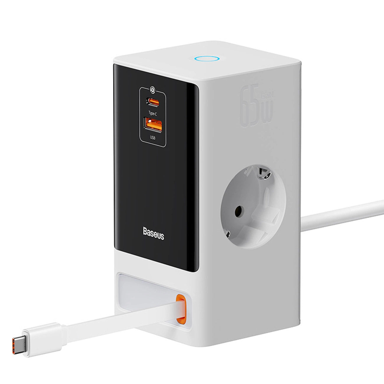Baseus PowerCombo Charging Station 65W 1.5m 2 x EU + USB-A + USB-C + Retractable USB-C Cable - White_2