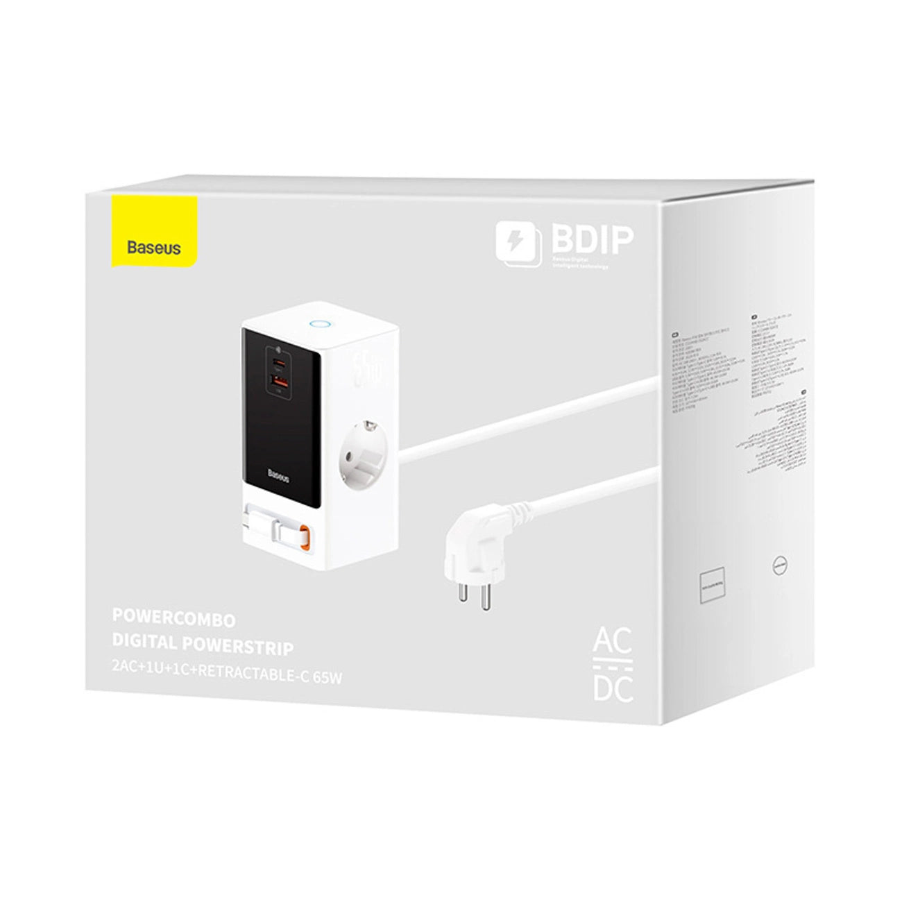 Baseus PowerCombo Charging Station 65W 1.5m 2 x EU + USB-A + USB-C + Retractable USB-C Cable - White_5