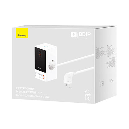 Baseus PowerCombo Charging Station 65W 1.5m 2 x EU + USB-A + USB-C + Retractable USB-C Cable - White_5