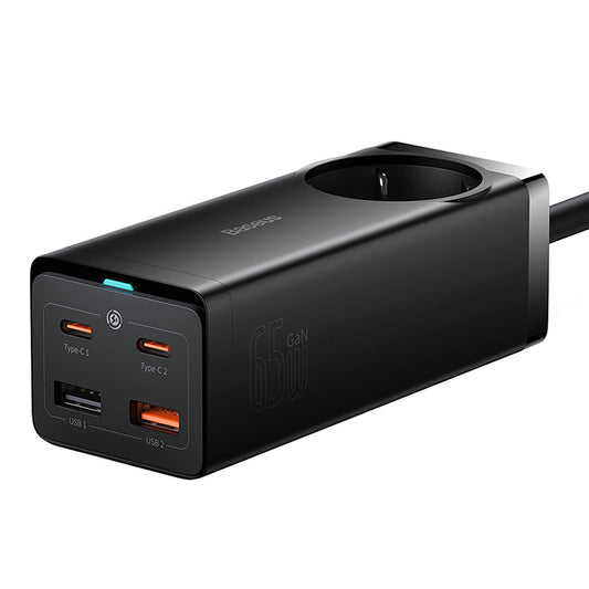 Baseus GaN3 Pro 65W EU Charging Station + 2 x USB-C + 2 x USB-A with Baseus Xiaobai USB-C 100W 1m Cable - Black_0
