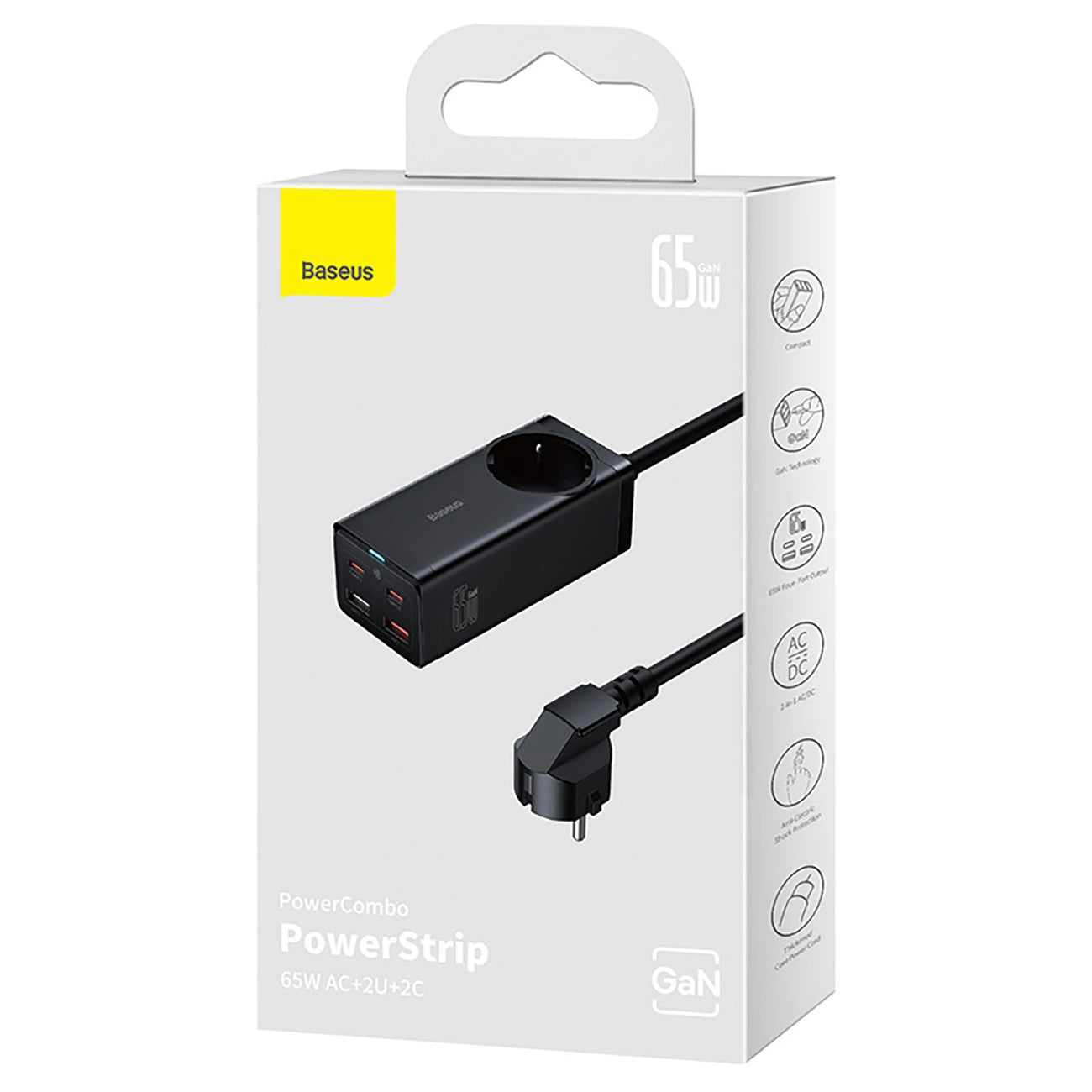Baseus GaN3 Pro 65W EU Charging Station + 2 x USB-C + 2 x USB-A with Baseus Xiaobai USB-C 100W 1m Cable - Black_9