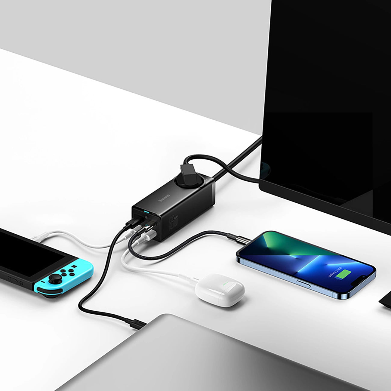 Baseus GaN3 Pro 65W EU Charging Station + 2 x USB-C + 2 x USB-A with Baseus Xiaobai USB-C 100W 1m Cable - Black_6