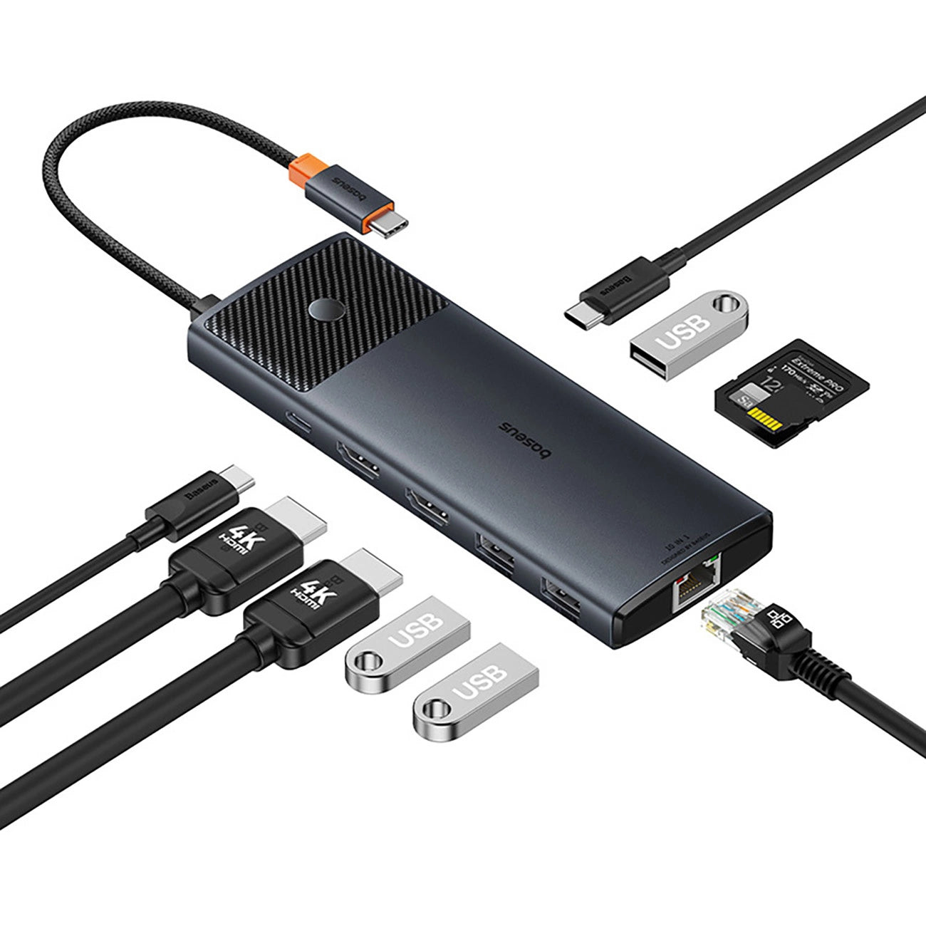 Baseus Metal Gleam II 10in1 HDMI USB-A USB-C RJ45 SD/TF Hub - Gray_4