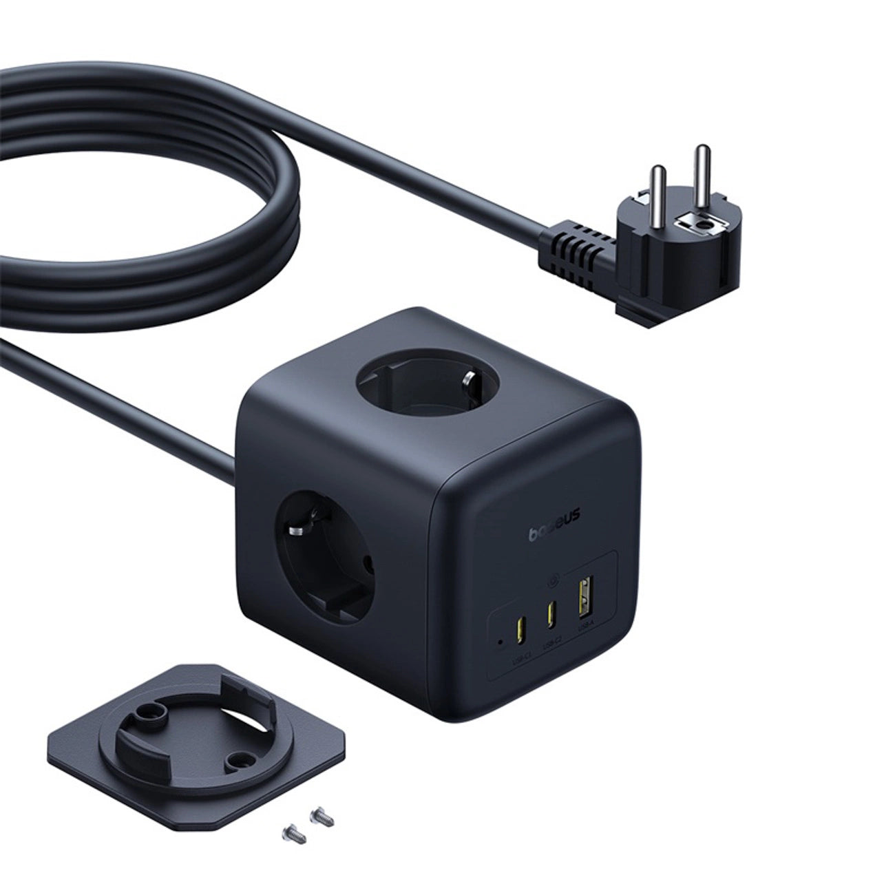 Baseus EnerFill FA11 67W Power Strip, USB-A + USB-C Cube + 3 x EU Socket 1.5m - Black_0