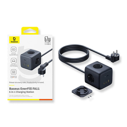 Baseus EnerFill FA11 67W Power Strip, USB-A + USB-C Cube + 3 x EU Socket 1.5m - Black_4