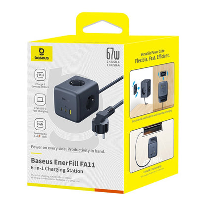 Baseus EnerFill FA11 67W Power Strip, USB-A + USB-C Cube + 3 x EU Socket 1.5m - Black_7