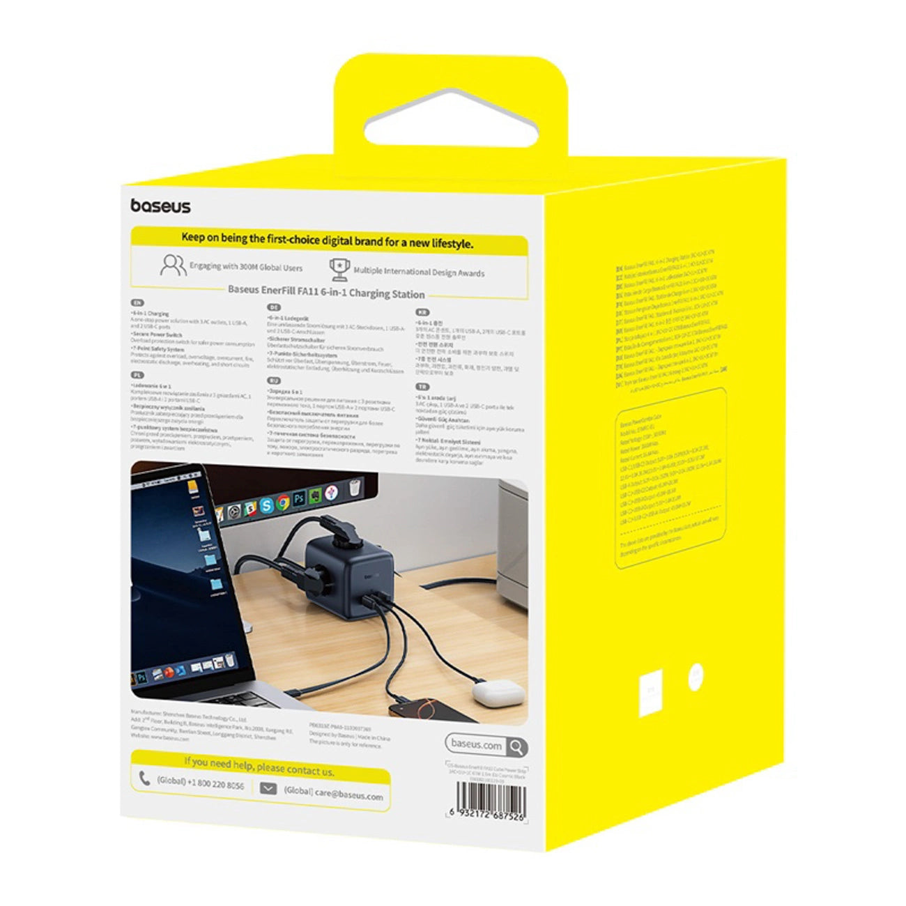 Baseus EnerFill FA11 67W Power Strip, USB-A + USB-C Cube + 3 x EU Socket 1.5m - Black_8