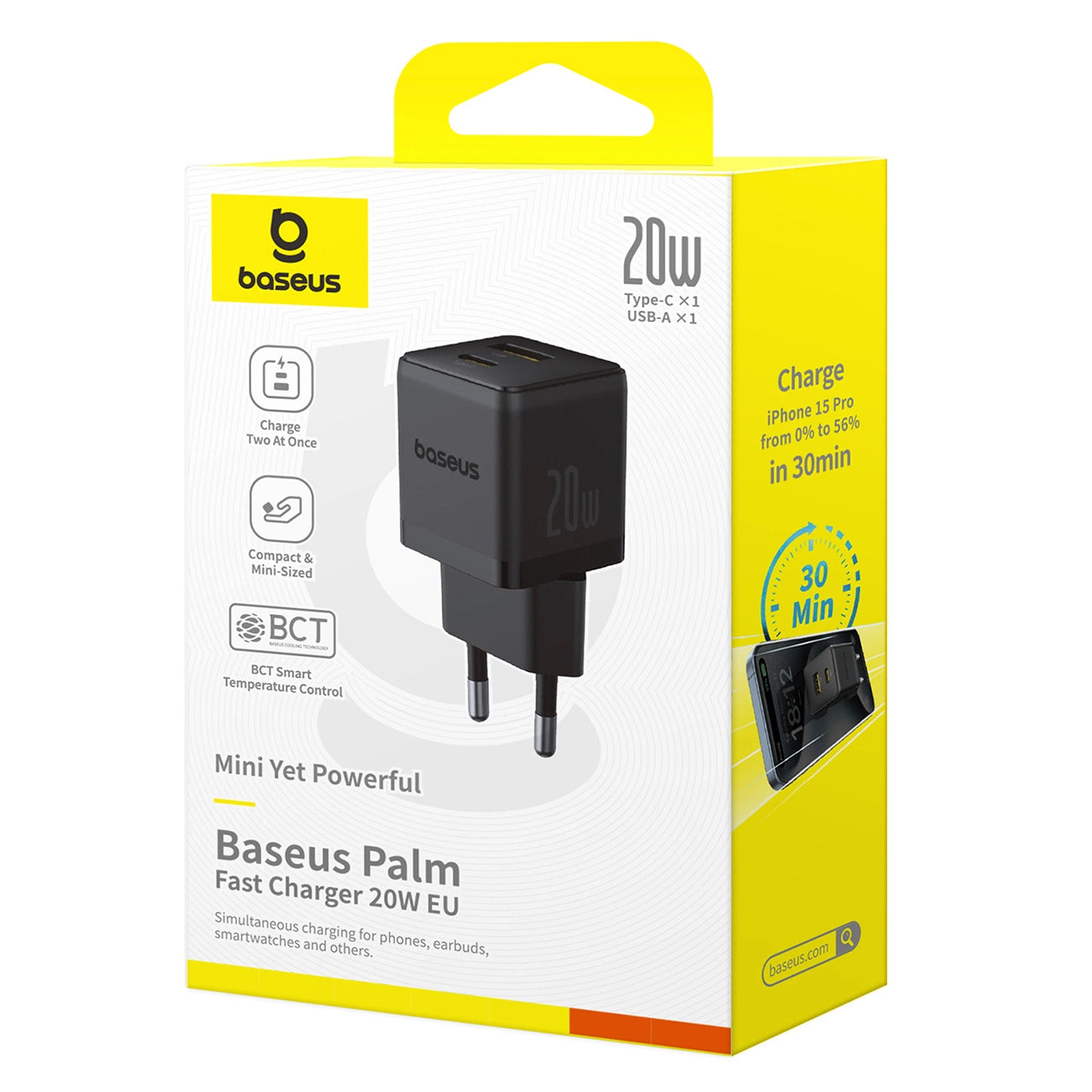 Carregador Baseus Palm USB e USB-C 20W EU / Preto / P10111608113-00_6