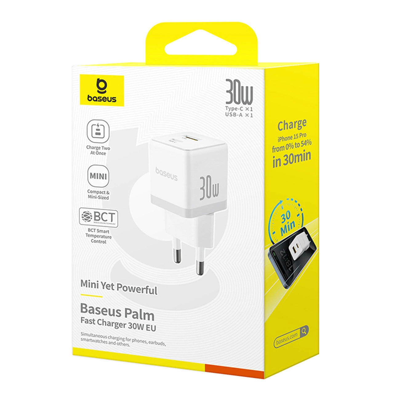 Baseus Palm 30W USB-C USB-A Wall Charger - White_5