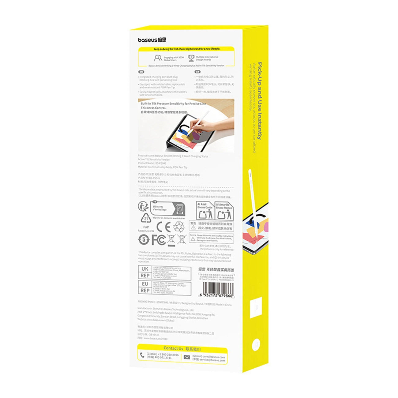 Baseus Smooth Writing 3 Active Stylus, Wired Rechargeable Stylus (Writing Angle Detection Version) - White_11