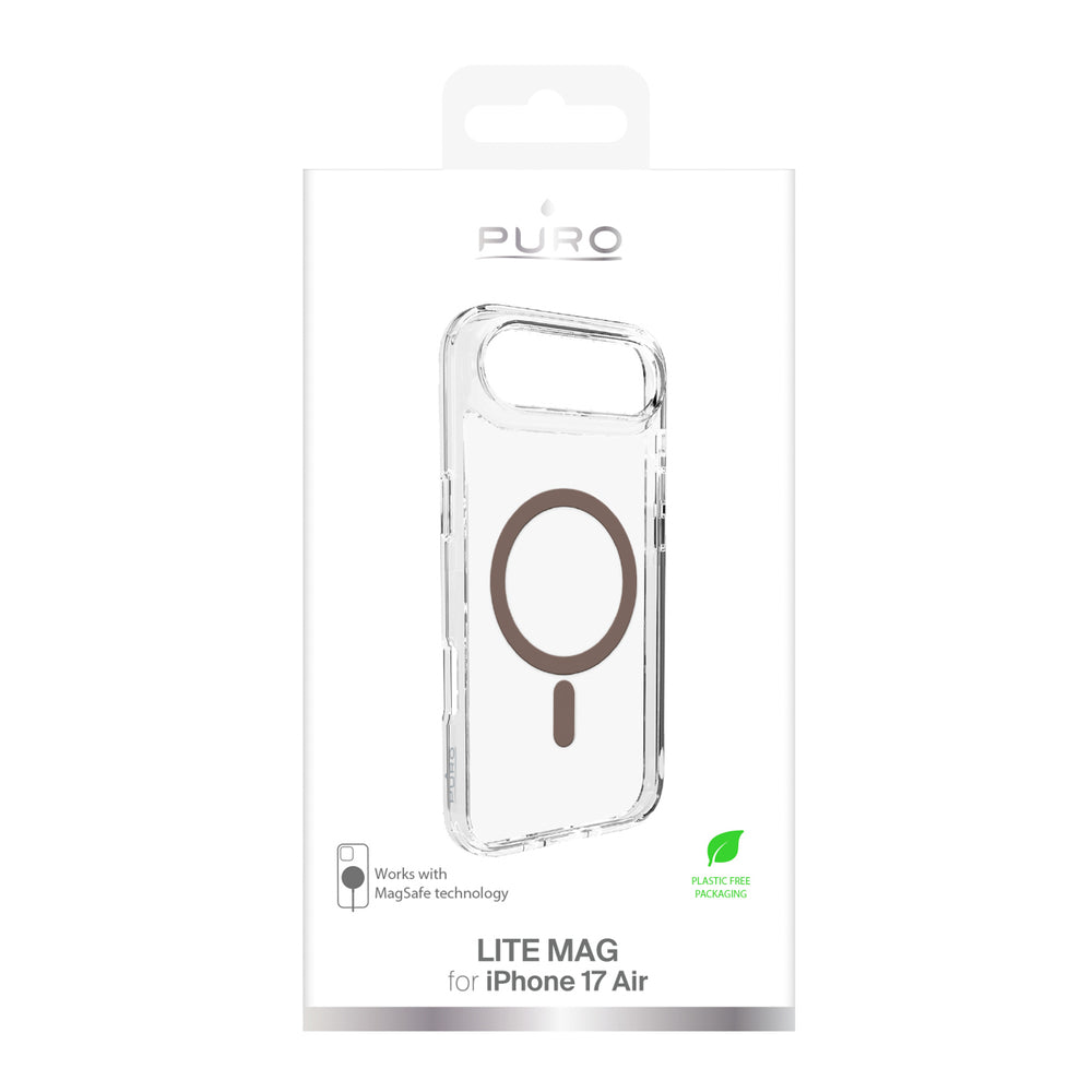 Puro Lite Mag TPU+PC Case Compatible with MagSafe for iPhone 17 Air - Transparent with Brown Ring_1