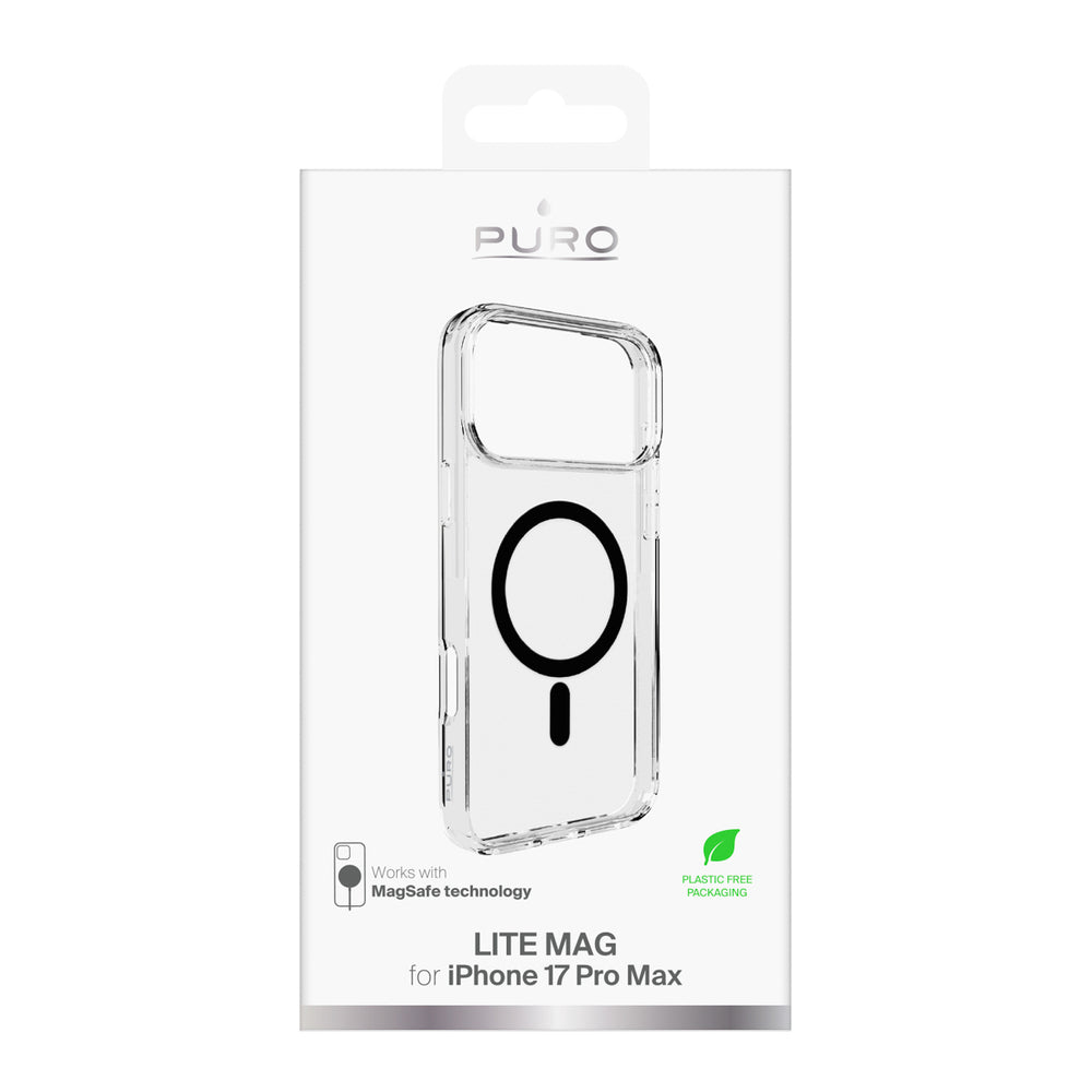 Puro Lite Mag TPU+PC Case Compatible with MagSafe for iPhone 17 Pro Max - Transparent with Black Ring_1