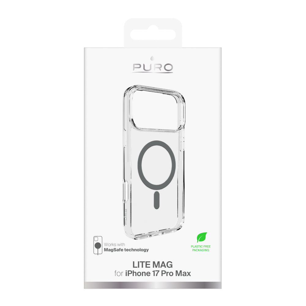 Puro Lite Mag TPU+PC Case Compatible with MagSafe for iPhone 17 Pro Max - Transparent with Gray Ring_1