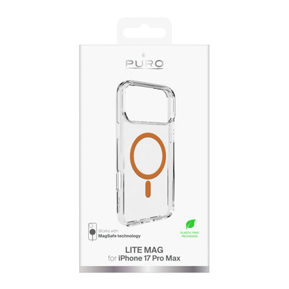 Puro Lite Mag TPU+PC Case Compatible with MagSafe for iPhone 17 Pro Max - Transparent with Orange Ring_1