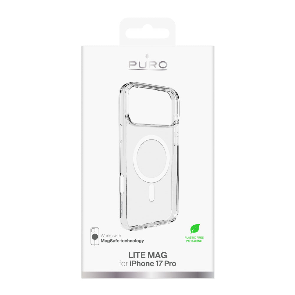 Puro Lite Mag TPU+PC Case Compatible with MagSafe for iPhone 17 Pro - Transparent with White Ring_1