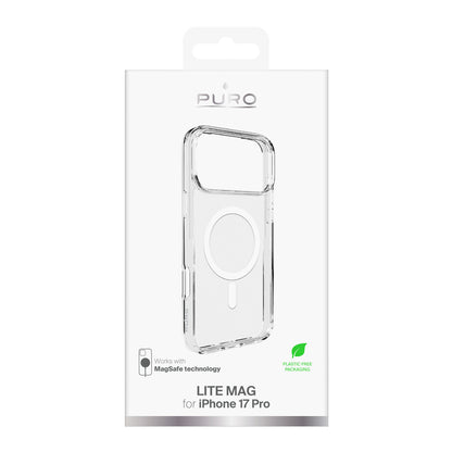 Puro Lite Mag TPU+PC Case Compatible with MagSafe for iPhone 17 Pro - Transparent with White Ring_1