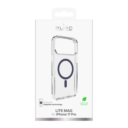 Puro Lite Mag TPU+PC Case Compatible with MagSafe for iPhone 17 Pro - Transparent with Blue Ring_1