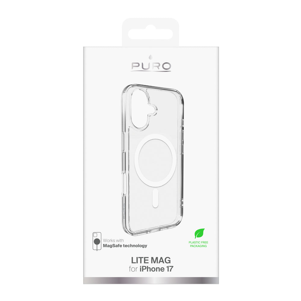 Puro Lite Mag TPU+PC Case Compatible with MagSafe for iPhone 17 - Transparent with White Ring_1