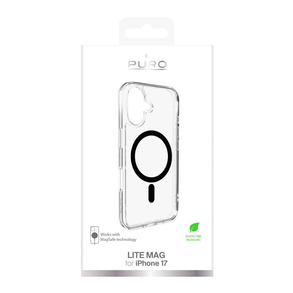 Puro Lite Mag TPU+PC Case Compatible with MagSafe for iPhone 17 - Transparent with Black Ring_1