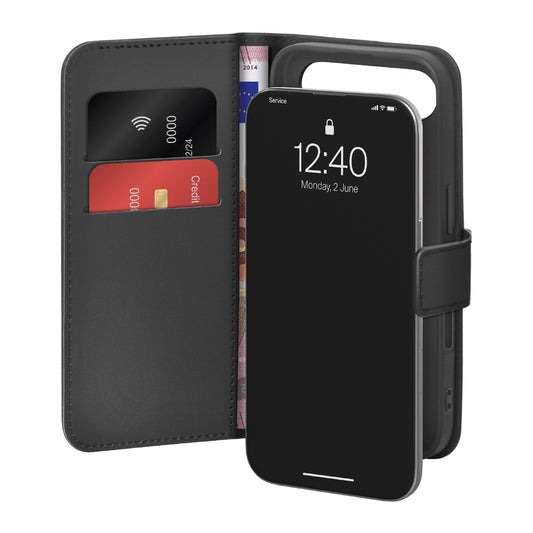 Puro Wallet Stand Case for iPhone 17 Air made of eco-leather, with a flap, wallet and stand function - black_0