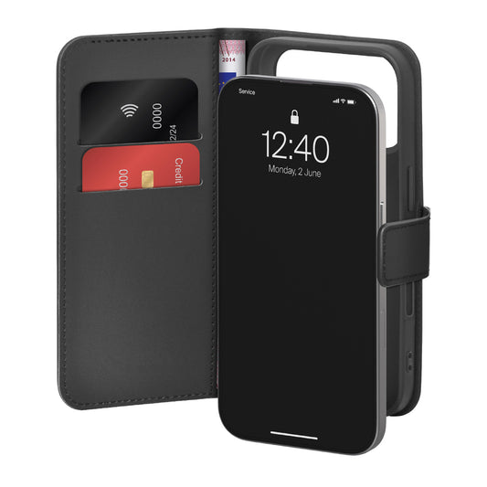 Puro Wallet Stand Case for iPhone 17 Pro Made of Eco-Leather, with a Flap, Wallet, and Stand Function - Black_0