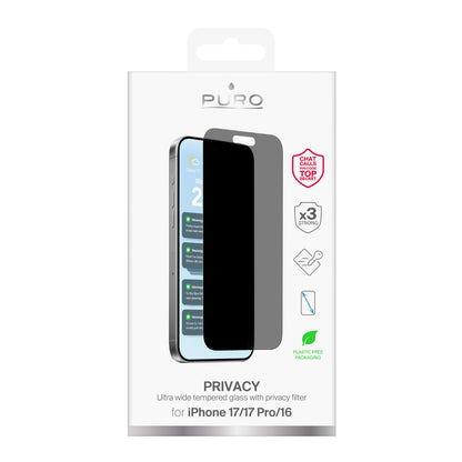 Puro Privacy Tempered Glass for iPhone 17 / iPhone 17 Pro / iPhone 16_1