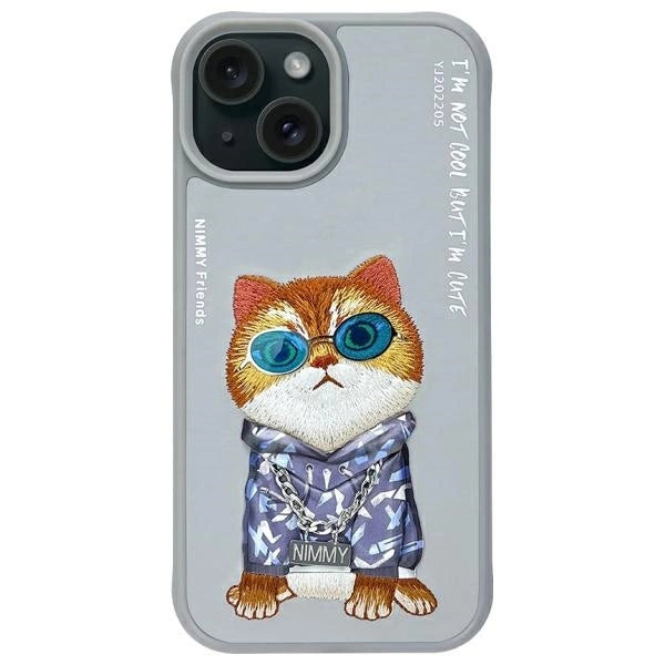 Nimmy Glasses Cool Cat iPhone 15 Case - Gray_0