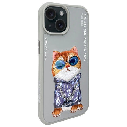 Nimmy Glasses Cool Cat iPhone 15 Case - Gray_1