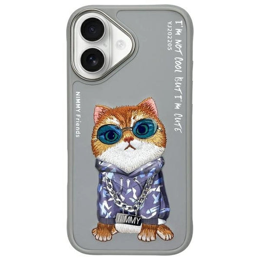 Nimmy Glasses Cool Cat iPhone 16 Case - Gray_0
