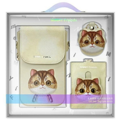 Nimmy Big Eyed Pet 2.0 Cat 3-in-1 Set: Phone Bag + Wallet + Tracker Case - Beige_0