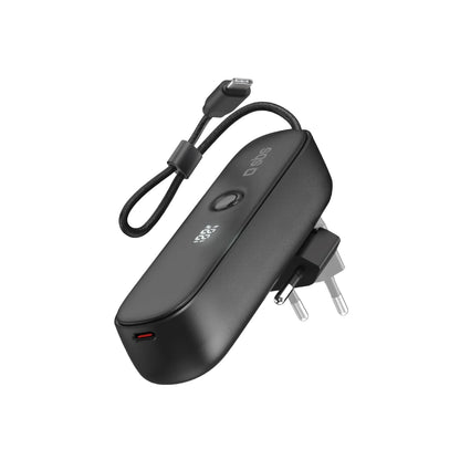 SBS Hybrid PD 20W 5000mAh Power Bank with Built-in Cable and Foldable Plug - Black_0