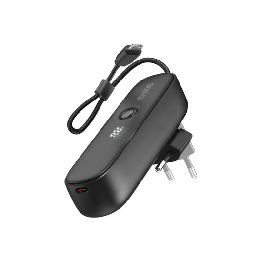 SBS Hybrid PD 20W 5000mAh Power Bank with Built-in Cable and Foldable Plug - Black_0
