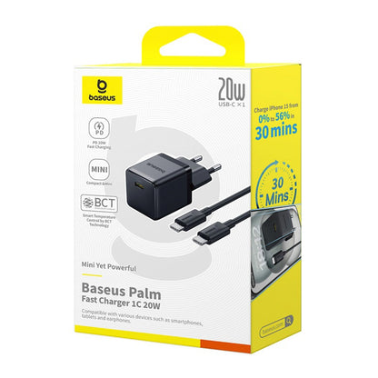 Baseus Palm 1C 20W Wall Charger (with Baseus Mini White USB-C 60W (20V/3A) 1m Cable) - Black_6