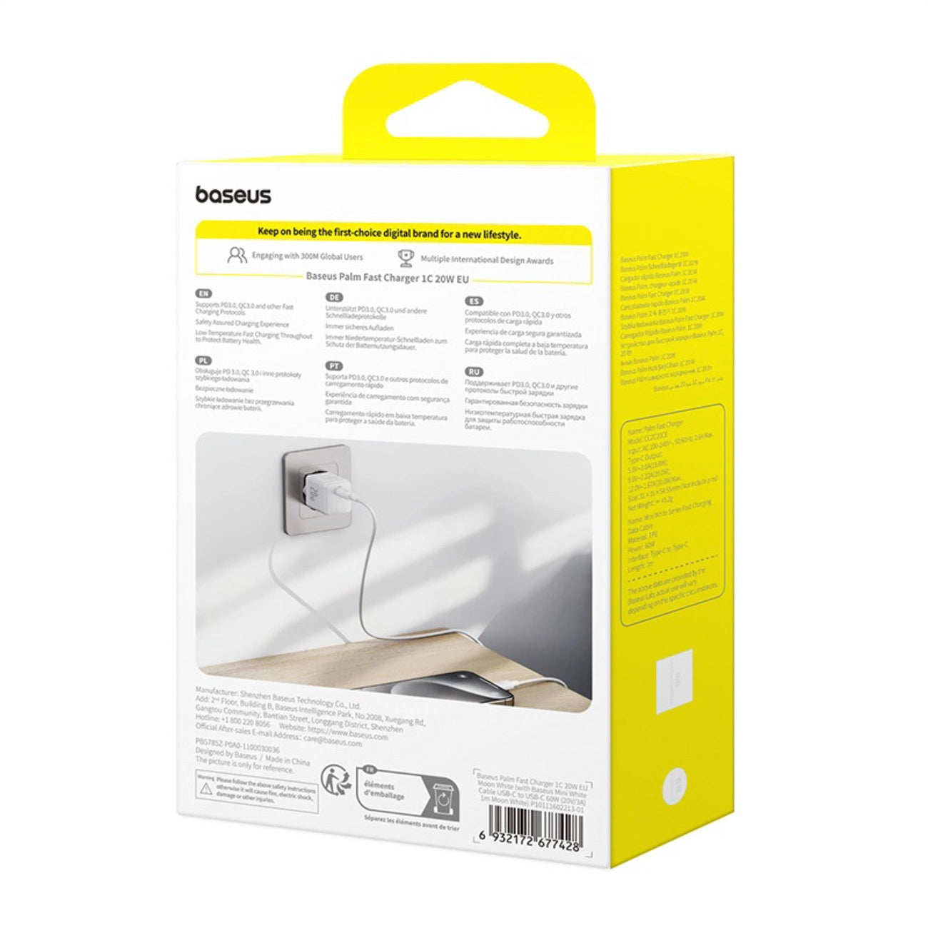 Baseus Palm 1C 20W Wall Charger (with Baseus Mini White USB-C 60W (20V/3A) 1m Cable) - White_9