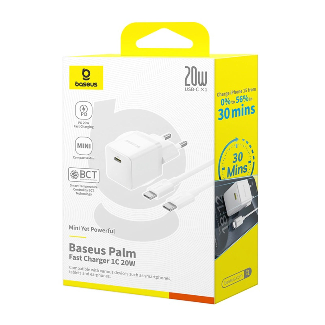 Baseus Palm 1C 20W Wall Charger (with Baseus Mini White USB-C 60W (20V/3A) 1m Cable) - White_8