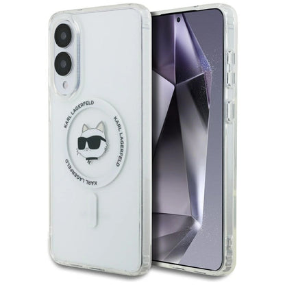 Karl Lagerfeld Button Choupette Head Printed Logo MagSafe Case for Samsung Galaxy S25 Edge - White_0