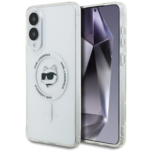 Karl Lagerfeld Button Choupette Head Printed Logo MagSafe Case for Samsung Galaxy S25 Edge - White_0