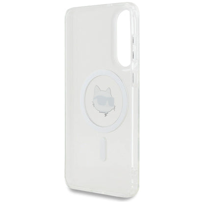 Karl Lagerfeld Button Choupette Head Printed Logo MagSafe Case for Samsung Galaxy S25 Edge - White_6