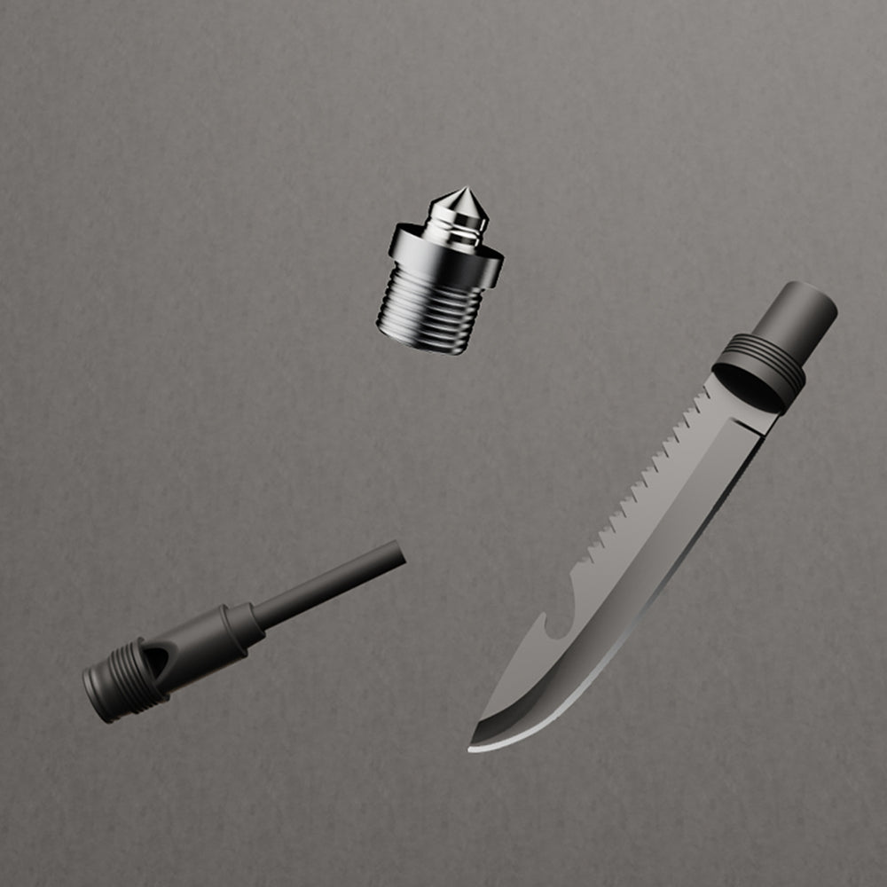 Wozinsky WSS-211 survival bushcraft shovel multifunctional knife breaker flint whistle harpoon 21 in 1 - gray_9