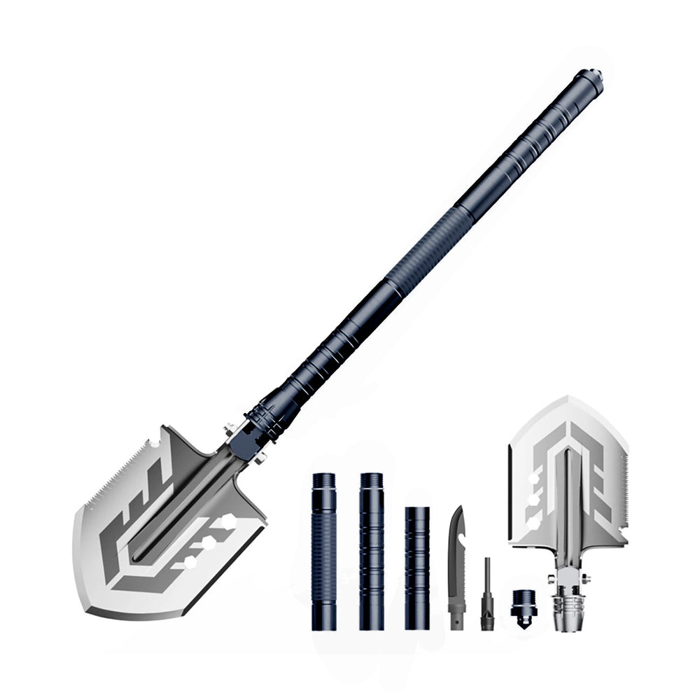 Wozinsky WSS-211 survival bushcraft shovel multifunctional knife breaker flint whistle harpoon 21 in 1 - gray_2