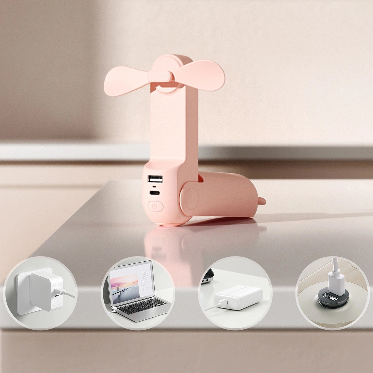 Jisulife Handheld Fan Life8 Plus Portable USB Fan with Power Bank Function 4500mAh and Flashlight - Pink_8
