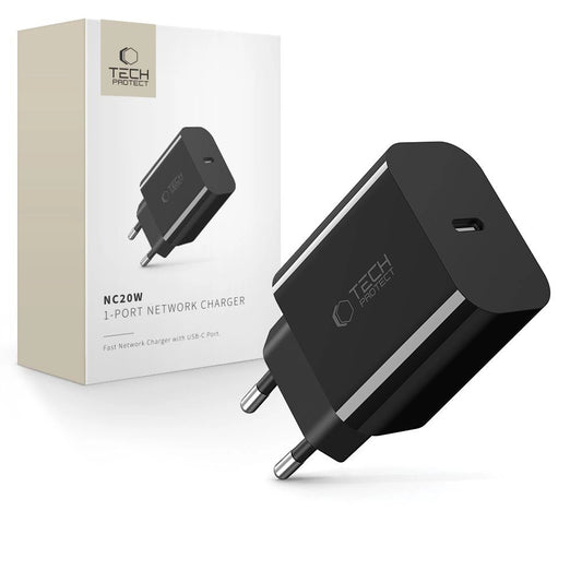 Tech-Protect NC20W USB-C 1-Port PD20W Wall Charger - Black_0