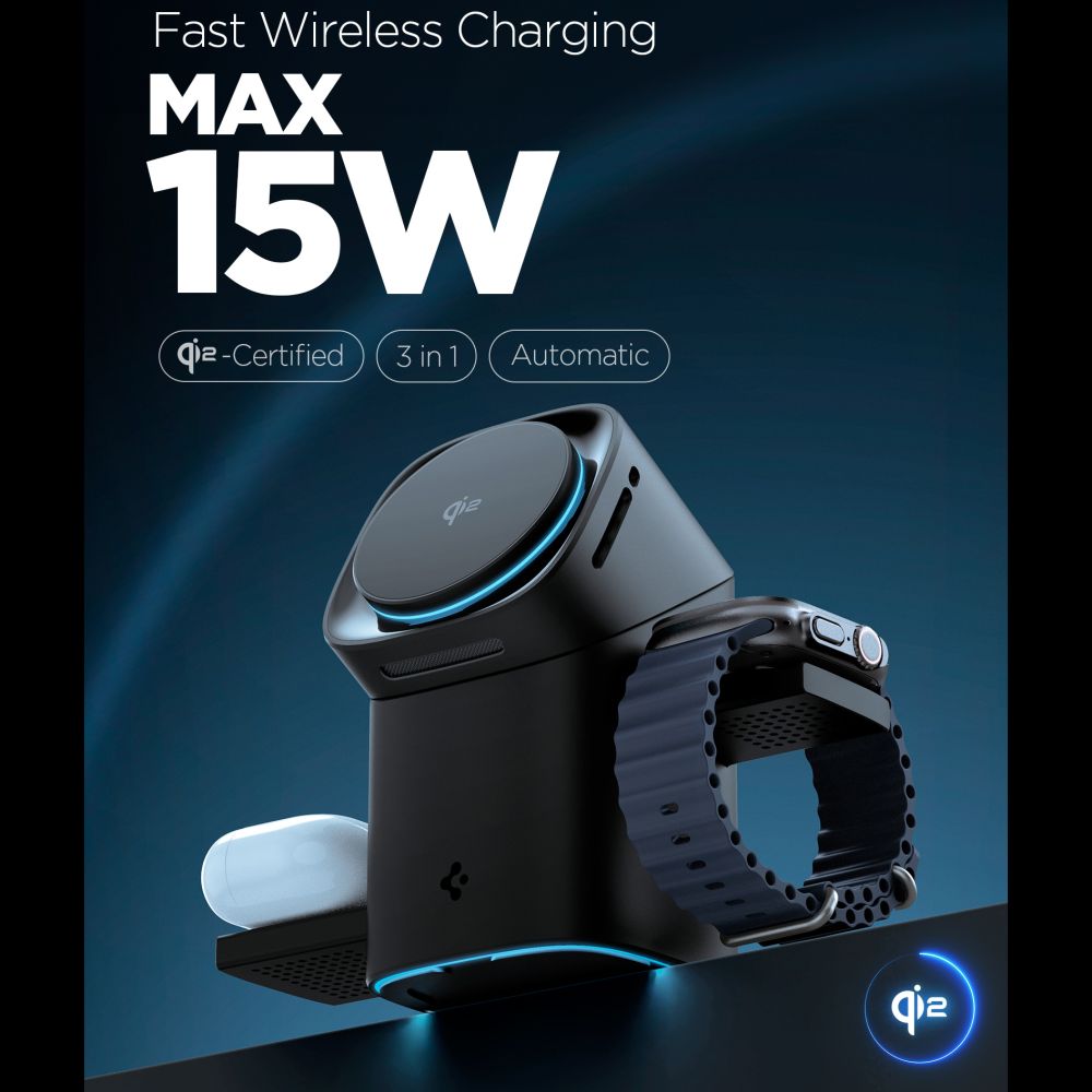 Spigen Essential EF223MS 3-in-1 QI2 Wireless Charger - Black_3